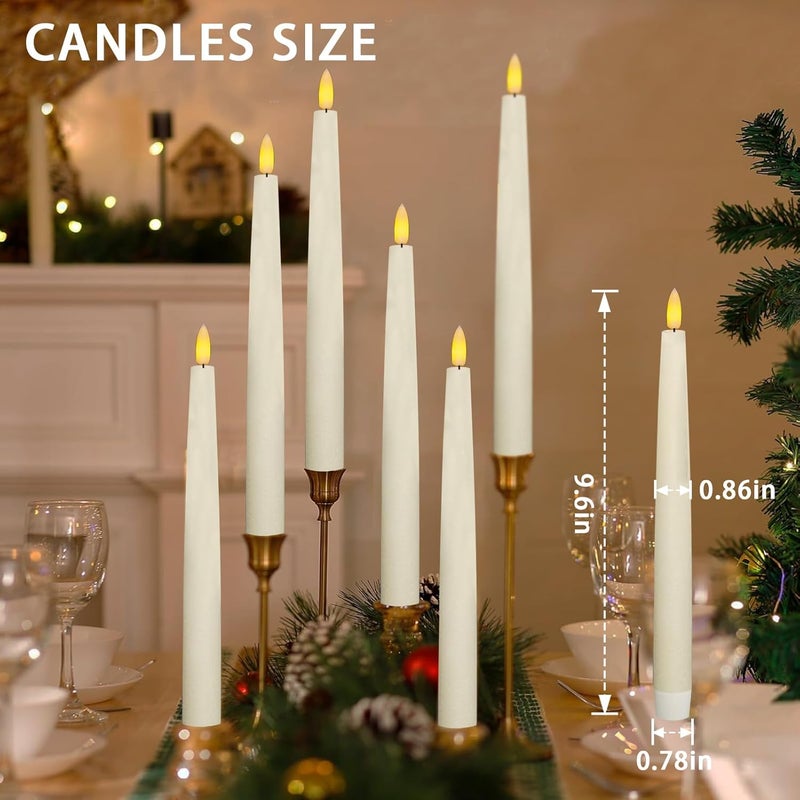 KSWING Upgraded Real Wax LED Flameless White Taper Candles with Remote, 6 PCS Candlesticks Battery Operated 3D Flickering - 9.6" Long Realistic Fake Candle Sticks for Home/Wedding/Fireplace Xmas Decor - Image 2